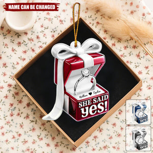 She Said Yes Christmas Ornament - Personalized Engagement Ring Box Acrylic Ornament
