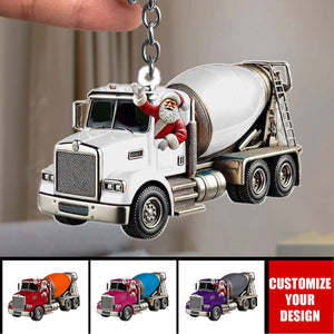 Personalized Cement Mixer Santa Shaped Keychain, Cement Mixer Lover Gift
