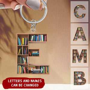 Personalized Gifts For Book Lover Keychain Alphabet Bookshelf