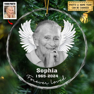 Photo Uploaded Memorial Personalized Circle Glass Ornament, Christmas Decoration