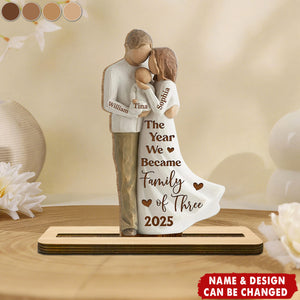 The Year We Became Family Of Three With Heart,Personalized Wood Plaque,Gift For New Parents