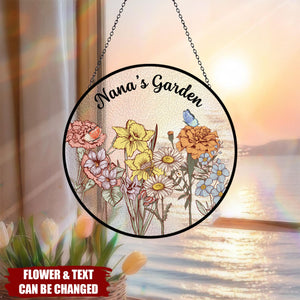 Personalized Grandma Garden Family Birth Flowers Glass Suncatcher