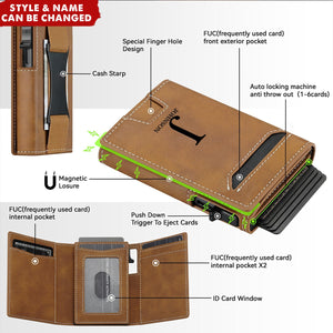 Personalized Smart Pop-Up Card Holder With RFID Blocking Slim Leather Wallet