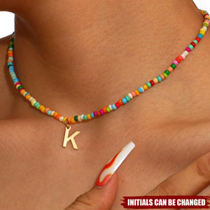 Cute Beaded Choker Colorful Bohemian Personalized Initial Necklace