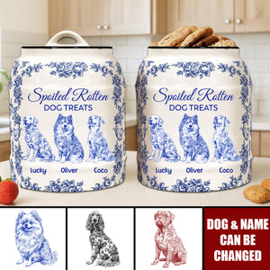 Spoiled Rotten Dog Treats Floral Toile De Jouy Chinoiserie - Personalized Cookie Jar