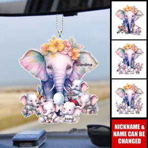 Grandma’s Love Stands Tall And Unwavering, Just Like An Elephant - Family Personalized Custom Car Ornament - Acrylic Custom Shaped - Gift For Mom, Grandma
