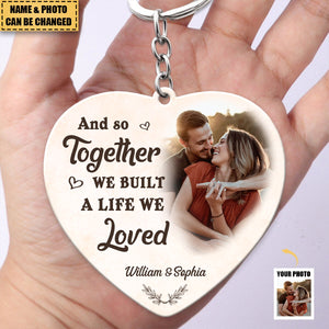 Custom Photo My Favorite Place In All The World Is Next To You - Couple Personalized Heart Acrylic Keychain