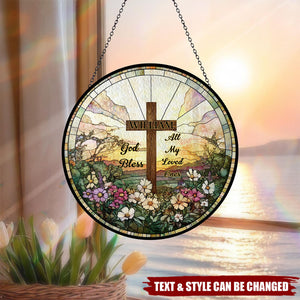 Personalized Christian Religious Easter Cross Glass Flowers Windows Hanging Suncatcher