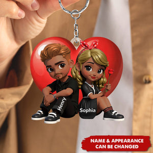 Pretty Couple Roses Heart Personalized Acrylic Keychain, Heartfelt Anniversary Gift, Valentine's Day Gift for Couples
