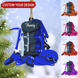 Rock Climbing Backpack Personalized Christmas Ornament, Gift For Rock Climbing Lover