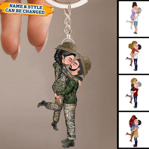 Personalized Hunting Couple Camo Pattern, Doll Couple Kissing Hugging Keychain