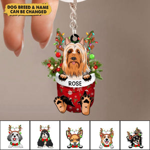 Personalized Dog In Snow Pocket Keychain