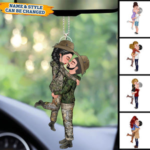 Personalized Hunting Couple Camo Pattern, Doll Couple Kissing Hugging Car Ornament