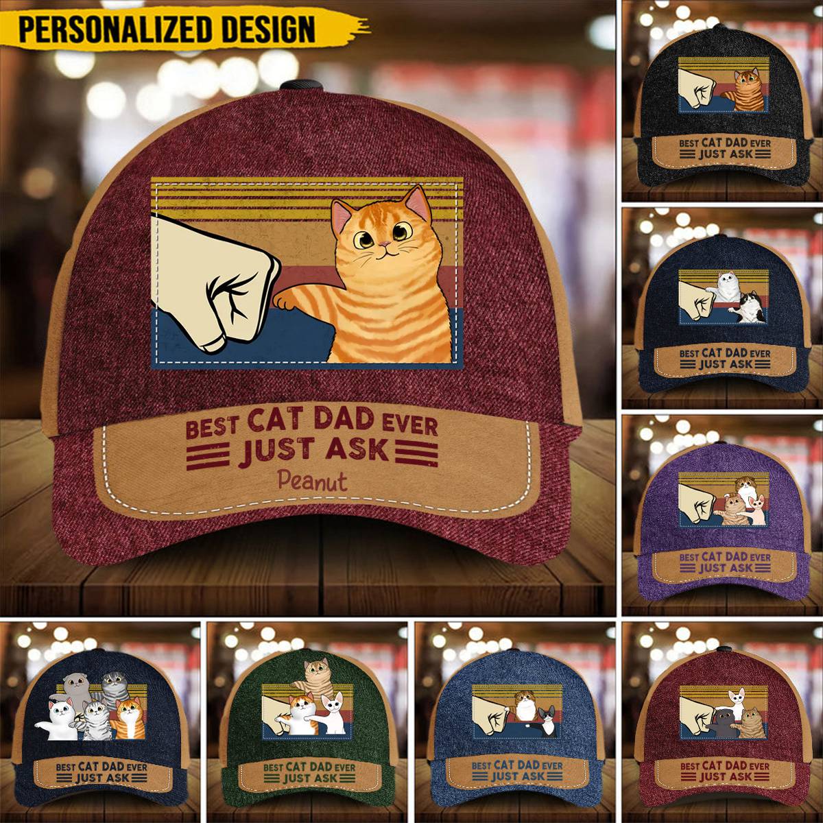 Best Cat Dad Ever Fluffy Cat Personalized Classic Cap, Gift For Cat Dad, Gift For Him