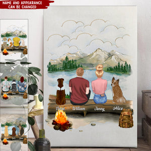 Dog Family Portrait - Gifts For Dog Lovers - DOG & COUPLE - Hiking Mountain Poster