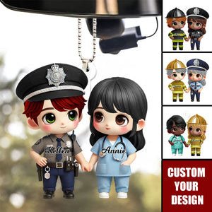 Cute Cartoon Couple Occupation Personalized Acrylic Ornament