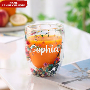 Personalized Insulated Layer Dried Flowers Double Wall Clear Glass Coffee Mugs