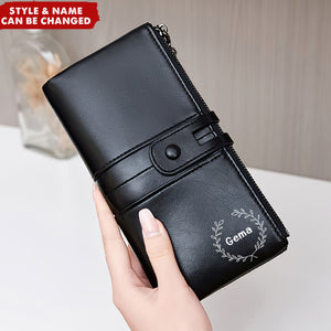 Multi-Card Bit Double Zipper Personalized Clutch Purse Wallet