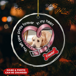 You Left Paw Prints In My Heart Forever Heart Collar Dog Memorial Personalized Glass Ornament