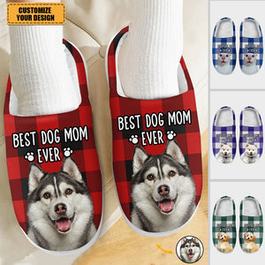 Custom Photo Best Dog Mom Ever - Gift For Pet Lovers - Personalized Fluffy Slippers