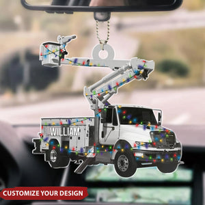 Lineman Truck - Personalized Acrylic Car Ornament, Christmas Gift For Lineman