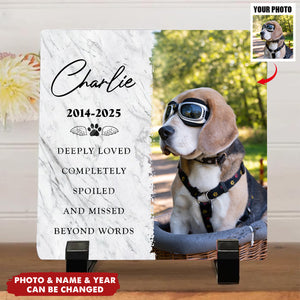 Deeply Loved - Custom Photo Square Shaped Memorial Stone - Pet Memorial Sympathy Gifts