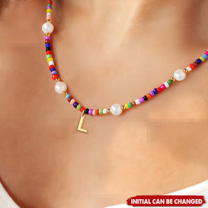 Pearl Beaded Choker Personalized Colorful Letter Initial Necklace