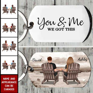 Retro Vintage Back View Couple Sitting Beach Landscape - Personalized Engraved Stainless Steel Keychain