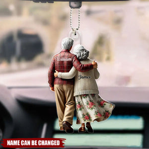 Old Couple Walking Together Personalized Car Ornament - Heartfelt Gift For Couple, Him, Her, Husband, Wife