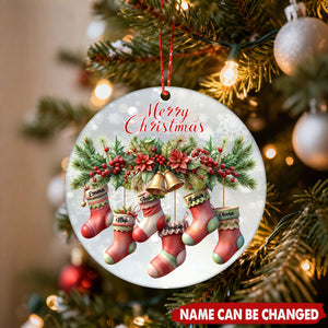 Personalized Family Socks Christmas Ceramic Ornament
