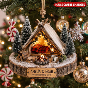 Personalized Christmas Camping Ornament, Custom Couple Camp Keepsake, Winter Tent Ornament, Outdoor Lover Gift, Christmas 2026 Decor