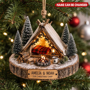 Personalized Christmas Camping Ornament, Custom Couple Camp Keepsake, Winter Tent Ornament, Outdoor Lover Gift, Christmas 2026 Decor