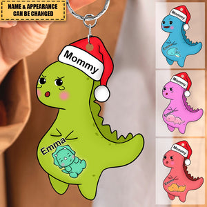 Personalized Pregnant Mom Dinosaur Kid Keychain