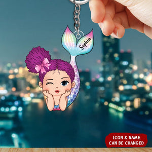Lovely Mermaid Doll Personalized Acrylic Keychain, Gift For Daughter Granddaughter