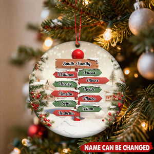 Personalized North Pole Signpost Family Christmas Ceramic Ornament
