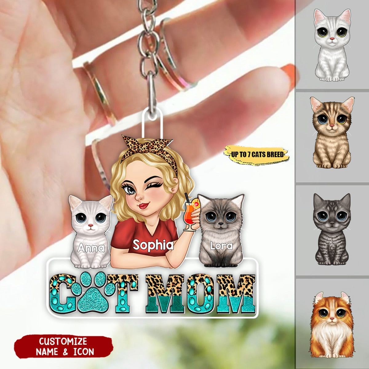 Cat Mom Personalized Acrylic Keychain - Funny Gift For Cat Lovers