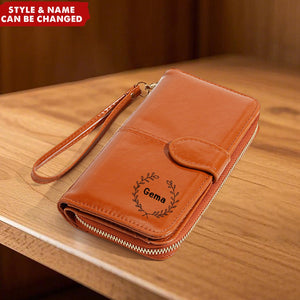 Personalized Name Zipper Leather Wristlet Card Holder Wallet