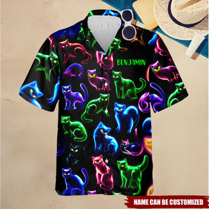 Neon Cat Pattern - Personalized Cat Hawaiian Shirt