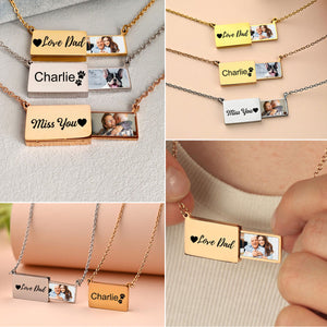 Envelope Locket Engraved Memorial Photo Pull-out Personalized Necklace