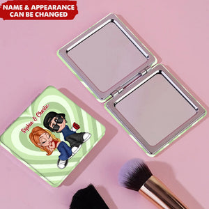 Y2K Couple Personalized Square Compact Mirror, Gift For Him, For Her