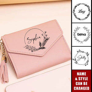 Heart Pendant Tassel Personalized Name Tri-fold Wallet