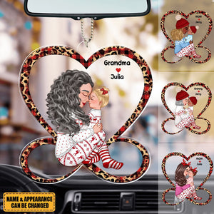 Grandma Mom Holding Kid Sitting On Heart Infinity Personalized Acrylic Car Ornament