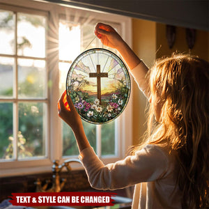 Personalized Christian Religious Easter Cross Glass Flowers Windows Hanging Suncatcher
