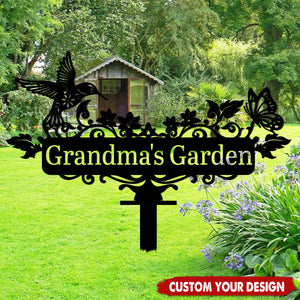 Custom Humming bird Metal Garden Decor, Bird with Flower Garden Sign