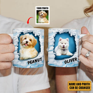 Puppy Kitten In A Snow Wall Hole Upload Pet Photo Personalized Mug