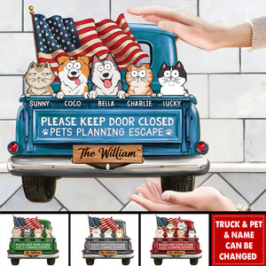 Cat Planning Escape With A Truck - Cat Personalized Home Decor Wood Sign - House Warming Gift