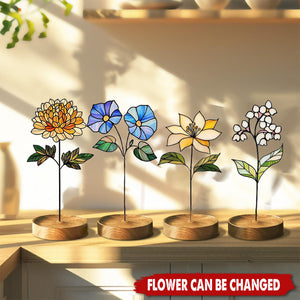 Personalized Birthday Flower Stained Glass Garden Stake Suncatcher