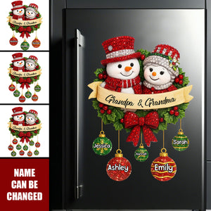 Snowman Grandparents on Christmas Wreath - Personalized Christmas Decal