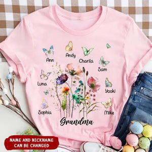 Grandma's Garden Comfort Color Flowers With Butterflies Personalized T-shirt