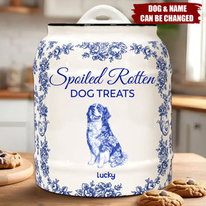 Spoiled Rotten Dog Treats Floral Toile De Jouy Chinoiserie - Personalized Cookie Jar